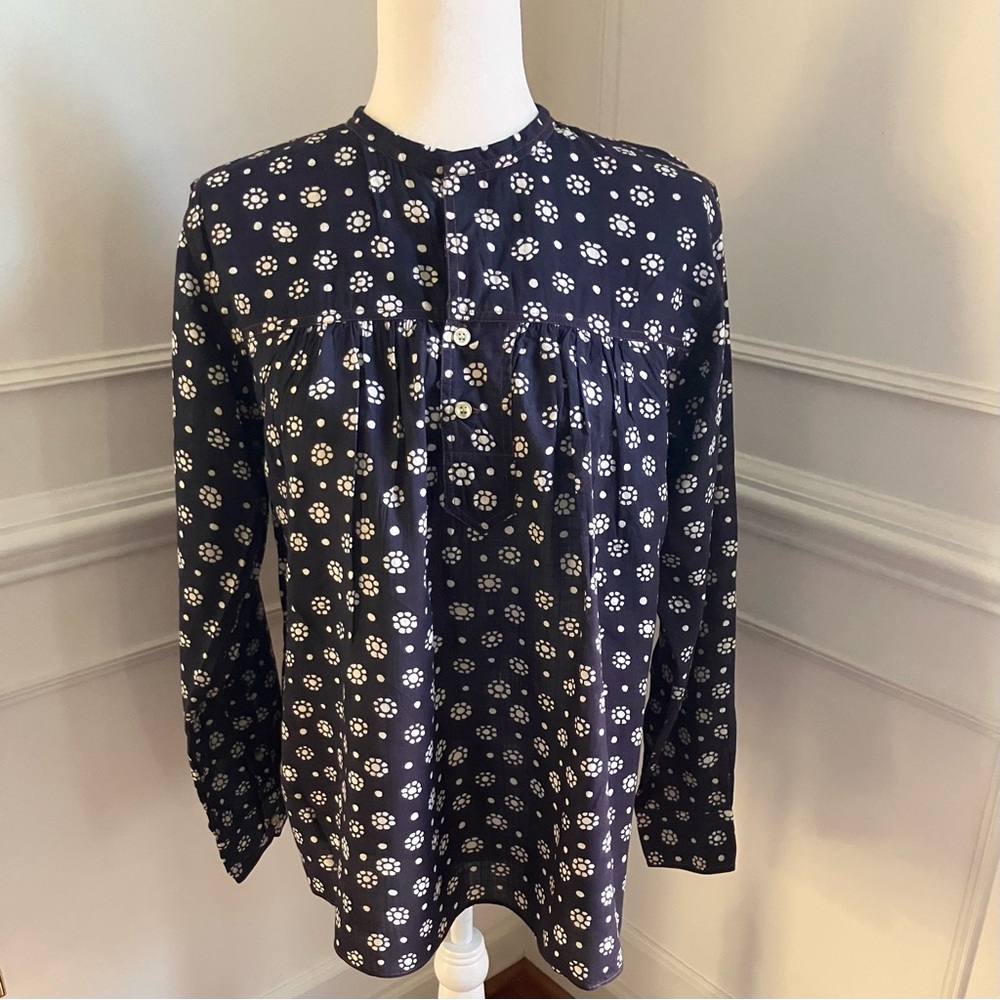 Isabel Marant Navy Floral Button-Up Boho Blouse